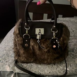 Nine West leather and faux fur bag